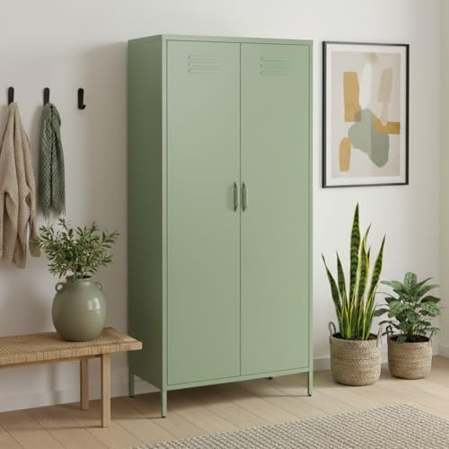 skølm Atria Kleiderschrank 80 cm, mit 6 Fächern, Mintgrün, Metallschrank