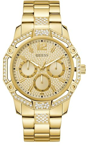 Guess Regal herrklocka i rostfritt stål 46 mm guld rostfritt stål band 3 bar guld urtavla datumvisning GW0990G2