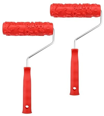 Lot de 2 rouleaux de peinture texturés de 17,8 cm avec motifs floraux, rouleau de texture en caoutchouc pour peinture, outils de texture pour cloison sèche, gaufrage, décoration murale (rouge)