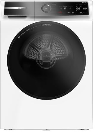 Bosch WRB247C40 Serie 8 Wärmepumpentrockner, 9 kg, selbstreinigender Kondensator, Air Max Dry, AutoDry, Reversierfunktion, Home Connect, Speed Perfect Plus, weiß/chrom