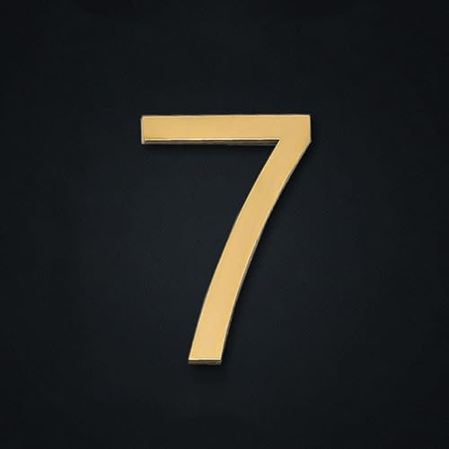 Self Adhesive House Numbers Stickers 3 Inch Modern Metal Brass Door Number 7cm Golden Address Mailbox Sign, for Room Cafe Hotel Wall Decor Apartment Office Exterior Decorative Garden(7)