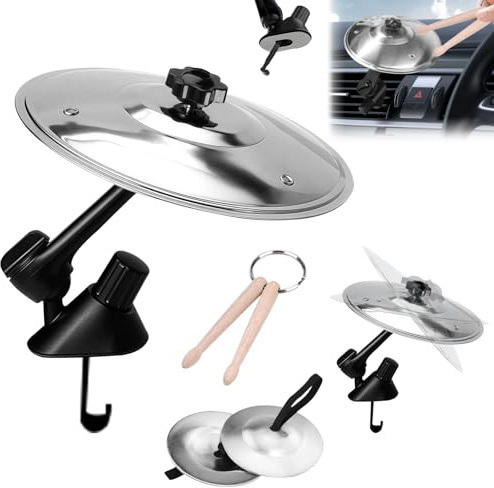 Car Cymbals - Tamburo per auto, per crash bacini, per auto, mini bacini, design girevole, 3 pezzi, per gli amanti della musica, tutti i tipi di veicoli (argento)