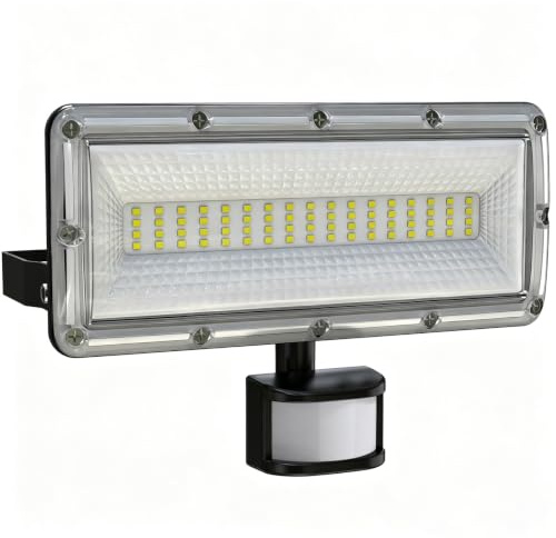 SUFUYA 50W LED Strahler mit Bewegungsmelder, 6500K PIR Sensor Flutlicht | 7000LM & IP67 Wasserdicht, Sensor & Dauerlicht. Flimmerfrei, 6KV Schutz. 160° Erkennung. Halterung zur einfachen Montage.