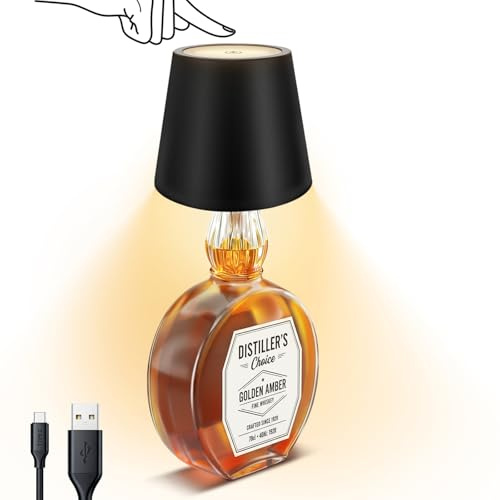 Royaya Bottle Lamp, Rechargeable Touch Wireless Bottle Lampshade with 3 Color Temperatures, LED Wine Bottle Table Lamp Atmosphere Light Cordless Night Light for Bedroom Restaurant Bar Home Decor