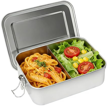 BUCOMTU Brotdose Edelstahl 1200ml, Lunchbox Brotdose Auslaufsicher, Brotdosen Metall mit Fächern, Lunchbox, Vesperdose, Pausenbrot Umweltfreundlich & BPA-frei für Erwachsene & Kinder (1200ML)