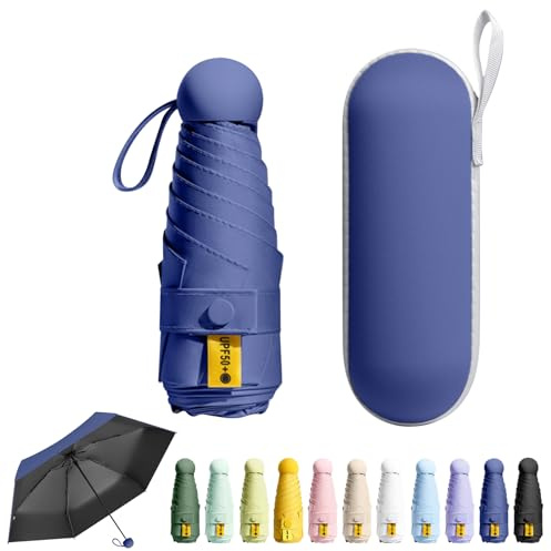 FESDMOH Reise-Mini-Regenschirm für Geldbörse mit Etui – kleiner kompakter UV-Regenschirm, Sonnenschutz, leicht, kleiner Taschenschirm mit Etui für Damen und Mädchen