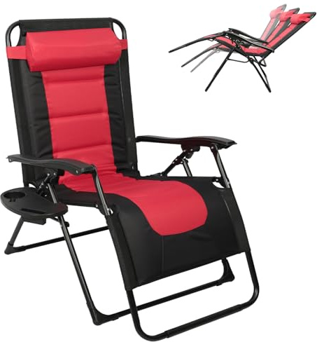 Klappbare Sonnenliege mit Einteiliges Rückenkissen,Ergonomischer Liegestuhl, Verstellbarer Rückenlehne Outdoor Relaxliege bis 150 kg, Gartenstuhl für Garten, Pool, Balkon und Terrasse (Rot)