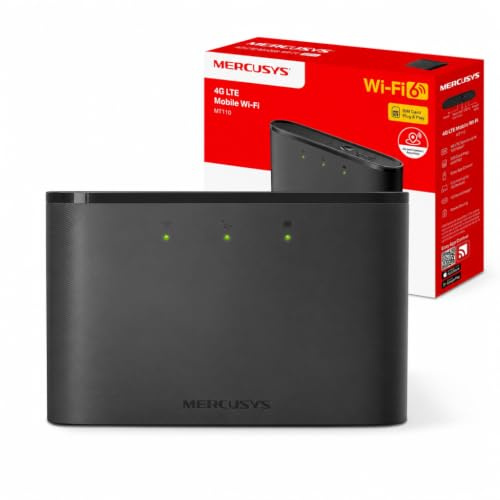 TP-Link Mercusys MT110 V2 Router WiFi 6 Portable 4G LTE, Cat4 150 Mbit/s, AX300 Dual Banda, Batería 2400 mAh, Hotspot Mobile hasta 10 Dispositivos, Tarjeta SIM, Viajes y teletrabajo