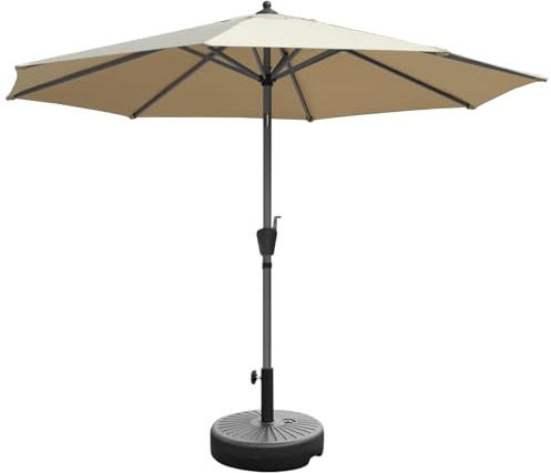 RANSENERS Kippbarer Sonnenschirm 300 cm, Beidseitig um 30° Knickbar, 8 Streben, Verdickter Gewebe, UV50+, für Garten, Balkon, Terrasse, im Freien (Khaki mit Ständer)