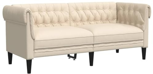 Generico Chesterfield-Sofa, 2-Sitzer aus Leinen, 182 x 74,5 x 74,5 cm, gepolstertes Sofa mit Rückenlehne und gerollten Armlehnen, Sitz aus Schaumstoff, Beine aus Massivholz, Kapazität 110 kg