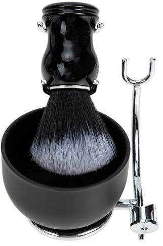 TEMPNAP Kit Rasage Homme Complet et Support Brosse pour Masser Poils du Visage Pinceau à Raser en Alliage de Zinc Noir et Éliminer Pellicules