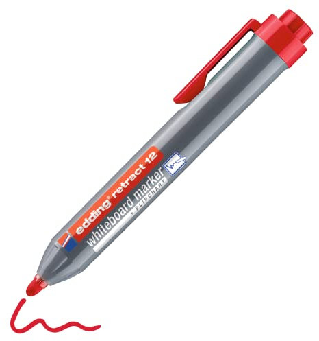 edding 12 Retract Whiteboardmarker - rot - 1 Whiteboard Stift - Rundspitze 1,5-3 mm - kappenloses Design - für die einhändige Bedienung auf Whiteboard, Flipchart, Magnettafel, Pinnwand, Memoboard