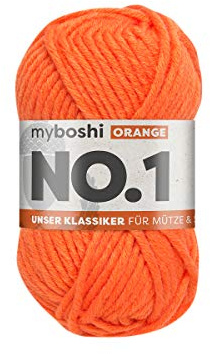 myboshi No.1 Wolle zum Häkeln und Stricken, Schnellstrickgarn, langlebige Mützenwolle, Strickwolle, Häkelwolle, mulesing-frei, 50g, Ll 55m Orange (Orange), 1 Knäuel