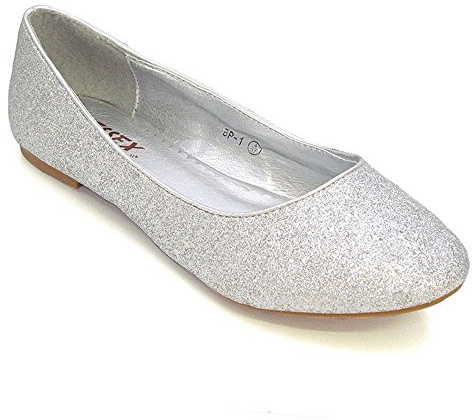 ESSEX GLAM New Womens Flat Pumps Ladies Glitter Ballet Ballerina Dolly Bridal Shoes Size (UK6 EU 39, Silver Glitter)