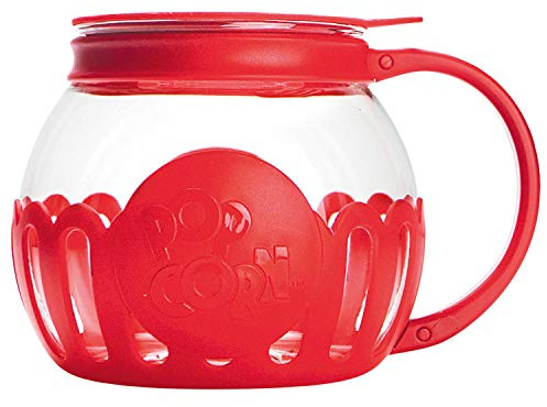 Ecolution Micro-Pop Microwave Popcorn Popper 1.5QT - Temperature Safe Glass w/Multi Purpose Lid, Snack Size, Red