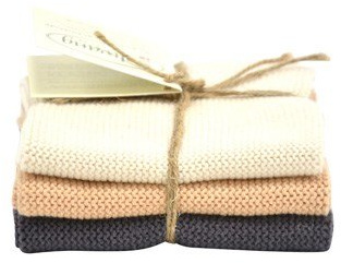 Solwang Putzlappen Natur - Nougat - Warm Grau, 3er Set, gestrickt Wischlappen Baumwolle Wischtücher Edelstahl