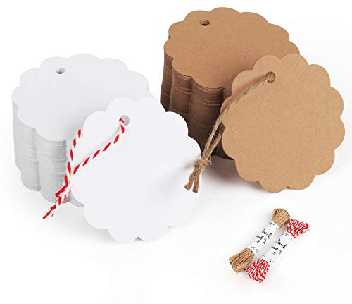 Sweelov 200stk Kraftpapier Anhänger Etiketten Geschenkanhänger 6 * 6cm mit Jute Schnur 20M für Hochzeit Geschenke zum Basteln