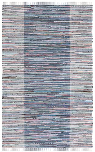 SAFAVIEH Rag Rug Collection Accent Rug - 2' x 3', Purple & Blue, Handmade Boho Stripe Cotton, Ideal for High Traffic Areas in Entryway, Living Room, Bedroom (RAR122V)