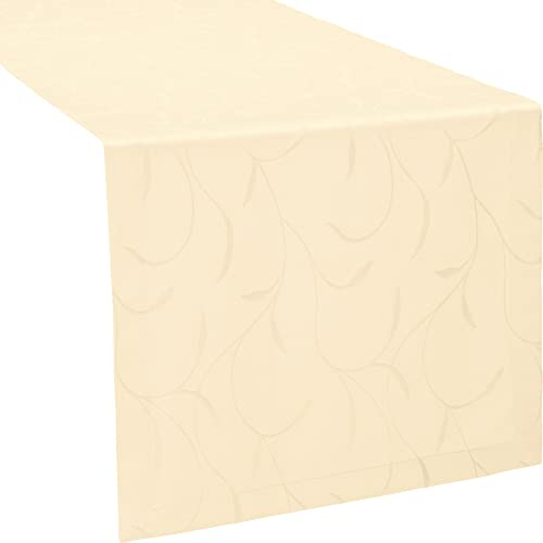 Erwin Müller Tischwäsche, Tischläufer Uni, Remscheid Sekt Größe 40x170 cm - hochwertige Qualität mit Fleckschutz ausgerüstet und Kuvertsaum, Rankenmuster (weitere Farben, Größen)