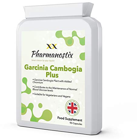 Garcinia Cambogia Plus with Added Chromium 1500 mg Daily Dosage- 90 Capsules -Super Strength All Natural Whole Fruit - Vegan Suitable- UK Manufactured by Pharmanostix