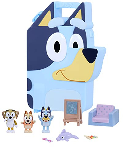 Bluey Deluxe Play & Go Toy Carrying Case, Portable Kids Toy Organizer with Play Mat, 3, 2.5” Figurines, and 6 Accessories, Small Toys for Kids Ages 3+