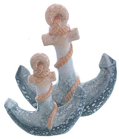 Dio 1 Anker, stehend, beige/Creme/blau glänzend, Keramik, ca 11x4x13 cm H