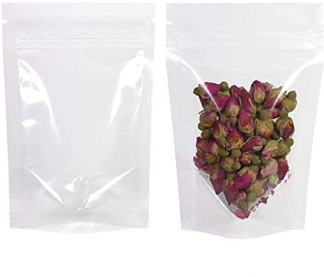 HAOT 100 Pack Zipper Stand up Pouch Bag, Dry Fruit Food Packaging Bag, Moisture-Proof Transparent Sealing Bag Resealable Ziplock Snack Food Tea Pouches, 5.5 x 7.9 inch, Clear