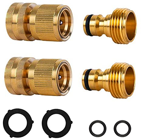 Garden Hose Quick Connect Fittings,Male Quick Connect Solid Brass Quick Connector Garden Hose Fitting Water Hose Connectors 3/4 inch GHT 4 PCS (Kit 3)
