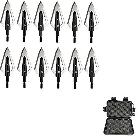 wolfman 12 PCS 100 Grains Archery Pfeilspitzen Jagdspitzen Arrow Broadheads mit 2 Klingen Schraubspitze Bogensport Außen Jagd Pfeilspitze Bogenschießen Bogenjagd mit Aufbewahrungsbox (Schwarz+case)