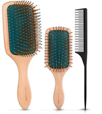 Hair Brush,Natural Wooden Paddle Hair Brushes for Women Men Kids,Detangler Brush and Small Travel Styling Brush with Hair comb Set for Detangling, Straightening and Blowdrying