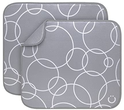 Ubbi 10380 Microfiber Dish Drying Mat, Baby Bottle Drying Mat, Kitchen Counter Dish Mat, Pack of 2, Gray