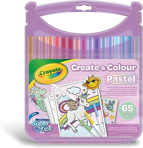 CRAYOLA, Pastel, Koffer-Set Abwaschbare Filzstifte SuperTips, ab 4 Jahren | 65-teiliges Set, verschiedene Pastellfarben, kreative Beschäftigung und Geschenk