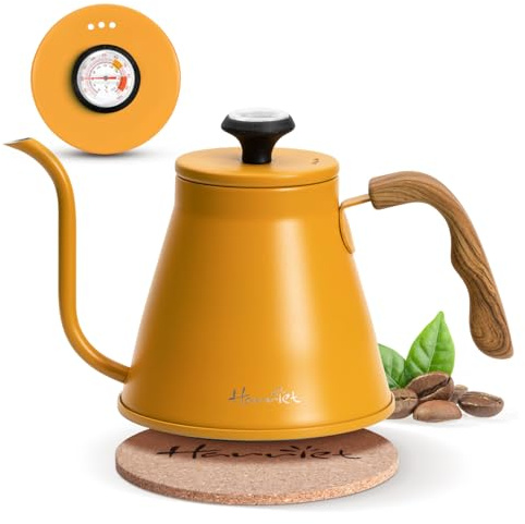 Harriet svanhals vattenkokare, 1 08 ml hälla över vattenkokare spis, rostfritt stål kaffekanna med termometer, tekanna med 3-lagers bas, antivarmt handtag, för droppkaffe och te