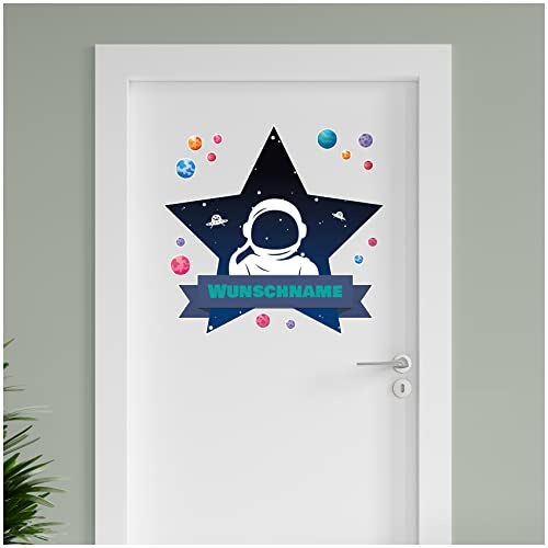 Finest Folia personalisierbarer Türaufkleber Wandtattoo Kinderzimmer für Tür Wand Mädchen Jungen Wandaufkleber mit Wunschname Wunschtext Türschild Aufkleber selbst gestalten (08 Weltall)