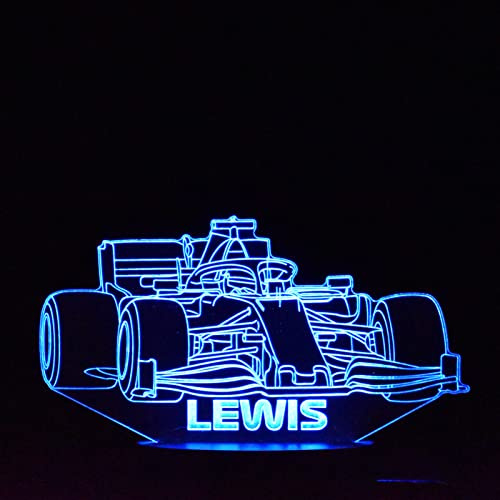 Formula 1 Night Light, Personalised 3D Illusion Kids F1 Motorsport Car Bedside Lamp, with 16 Colour LED Light Base, Remote + USB Lead
