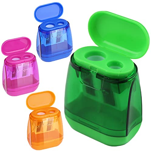 4 Stücke Anspitzer,Spitzer mit Dose,Bleistiftspitzer,Anspitzer mit Behälter,Sharpener,Bleistiftspitzer mit Dose,Doppelloch-Bleistiftspitzer,für Dicke,Dünne Stifte,4 Farben