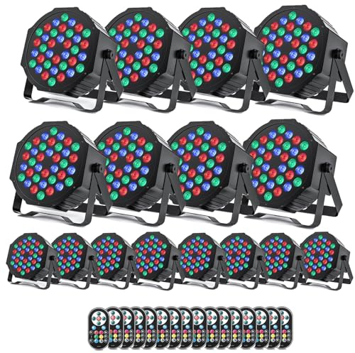GdjRttk 16PCS RGB LED Par Strahler, 72W Bühnenlicht mit Fernbedienung und DMX 7CH, 36 LED Par Scheinwerfer mit 7 Beleuchtung Modi für Disco Partys Bar Halloween Weihnachten