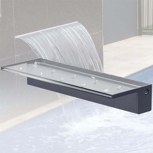 LONGRUNNEW Kit de Lames de Cascade d'étang, Fontaine de Piscine en Acrylique de 60 cm avec Accessoires, Largeur 20 cm, Cascade de déversoir pour décoration de Jardin, Patio, étang