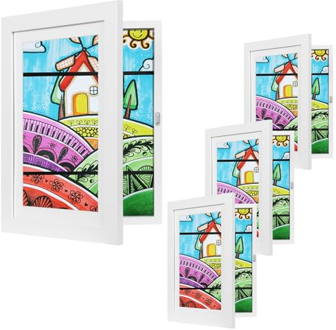 EUGAD Bilderrahmen kinderzeichnungen A4, 4er set, Weiß, | Weiß, 2cm Tiefe,MDF, PS-Scheibe, Aufhängen&Hinstellen, DIY Geschenk für, Wohn/Schlaf/Babyzimmer, Kinderzeichnungen Shadow Box