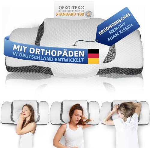IDEA Orthopädisches Kissen, Ergonomisches Nackenkissen Kopfkissen, Memory Foam Kissen Original für Seiten, Rücken & Bauchschläfer, Nackenstützkissen für Männer, Frauen (67.3 x 38.2 x 13.8/3cm)