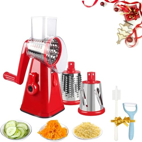 Giurui Slicier M Kitchen Master Râpe à fromage rotative 3 en 1 avec poignée et 3 lames de tambour