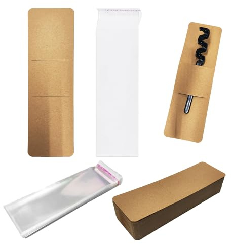100 Stück Kraftpapier Lesezeichen Set mit 100 transparenten Verpackungsbeuteln, Lesezeichen, Verpackungszubehör