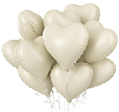 Biapian Cremefarbene Herzluftballons, 10 Stück Beige Herzluftballons Helium Hochzeit, 18 Zoll Cremeweiß Herz Folienballon Luftballon Hochzeit Nude Neutraler für Geburtstagsfeier Valentinstag Babyparty