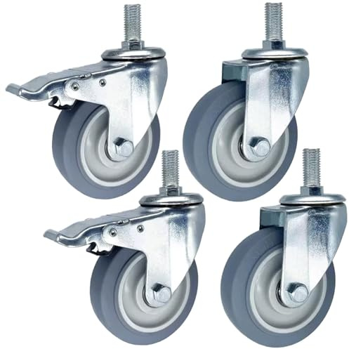 M14 / M16 / M20 Gewinde Vorbau Lenkrollen, 2 Mit Bremsen, 2 Ohne Bremsen Lenkrollen Durchmesser 75mm 100mm 125mm Langlebige Leise Gummirollen, Ersatz Rollen Für Speisewagen-Trolleys