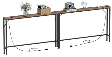 VEDECASA 5.9 Skinny Console Table with Charging Station Narrow Long Sofa Table with Power Outlets and USB Ports Slim Behind Couch Tables for Entryway Living Room 15Dx120Wx80Hcm, 2 Separate Sets