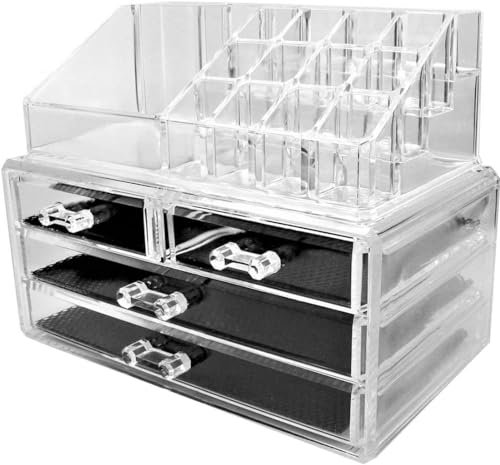 SQUADO Organizer Trucchi Multifunzione Organizzatore Cosmetici Grande Capacità BOX PORTATRUCCO ORGANIZER PORTAGIOIE COSMETICI TRUCCO 4 CASSETTI IN ACRILICO
