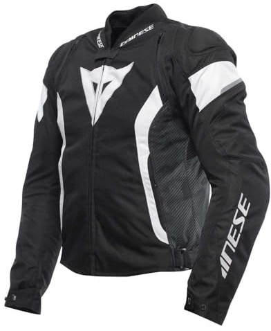 Dainese - Avro 5 Tex Jacket, Chaqueta de Moto de Tela con Protectores de Hombros, Hombre, Negro/Blanco/Negro, 48