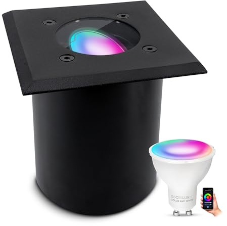 SSC-LUXon JUAVI Bodenleuchte Einbau aussen schwarz schwenkbar kompatibel mit Smart Speaker - Außenleuchte Garten mit Smart Home GU10 LED