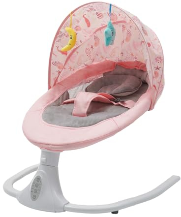 Babywippe für Kinder mit Fernbedienung & Bluetooth, Zeiteinstellung, Max Tragfähigkeit 18kg, Automatische Schaukel, für Babys 0 bis 18 Monaten (Rosa)