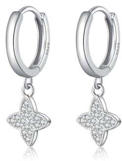 SLUYNZ 925 Sterling Silber CZ Blatt Klee Creolen für Frauen Teens - Lucky Clover Huggie Tropfen Ohrringe